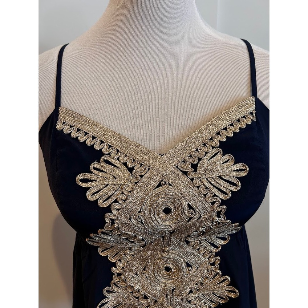 Lilly Pulitzer Navy Blue Gold Kelsea Empire Waist Dress Womens Size 4 Cocktail - Picture 2 of 9